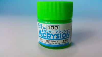 Mr. Hobby Acrysion N100 - Fluorescent Green (Semi-Gloss/Primary) Bottle PaintBottle PaintBottle Paint