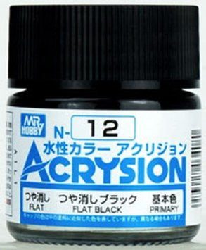 Mr. Hobby Acrysion N12 - Flat Black (Flat/Primary) Bottle Paint