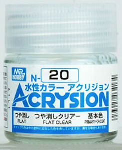 Mr. Hobby Acrysion N20 - Flat Clear (Flat/Primary-For Coat) Bottle Paint