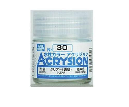 Mr. Hobby Acrysion N30 - Clear (Gloss/Primary-For Coat) Bottle Paint