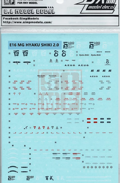 HiRes Water Slide Decal #E16 MG 1/100 Hyaku Shiki 2.0